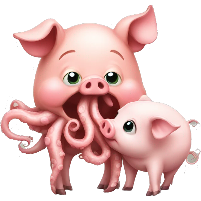 Cute Pig kissing octopus  emoji