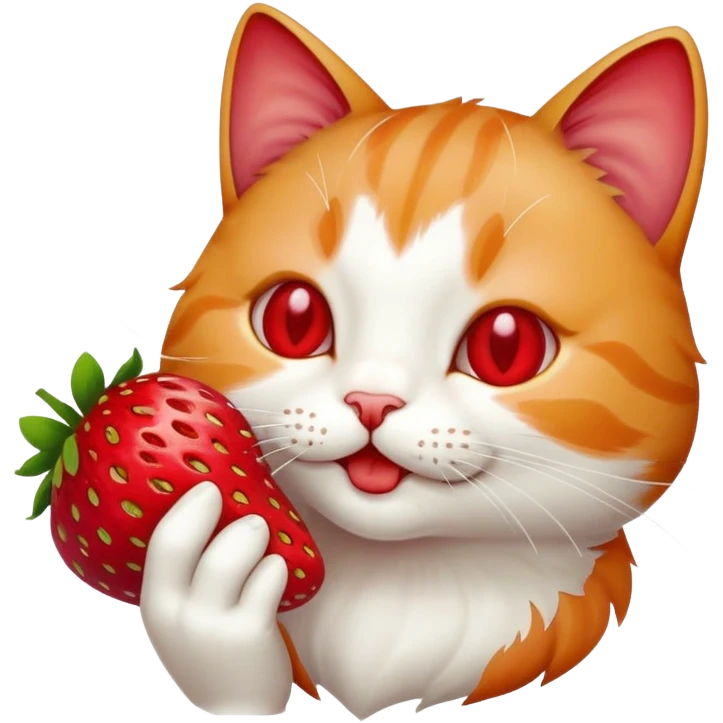 Un gato comiendo una fresa  emoji
