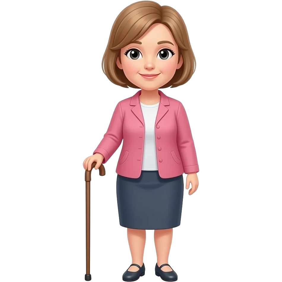 Show me a fulllength middle aged woman with short light brown hair using a walking stick emoji
