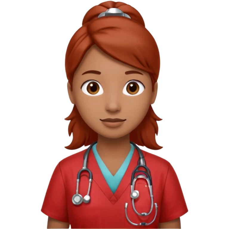 Medical assistant wearing redish scrubs with sethscope  emoji