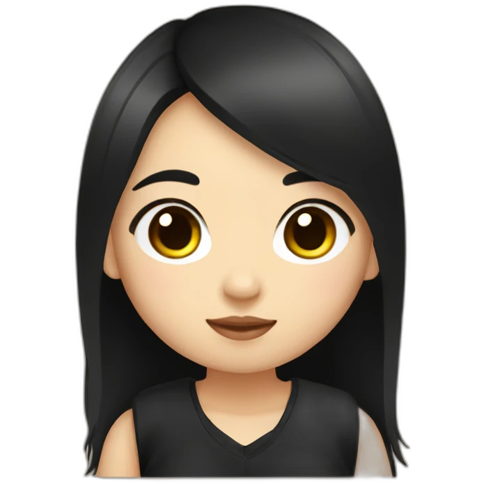 cute asian girl with black clothes and black hair with blonde highlights holding an alpaca emoji