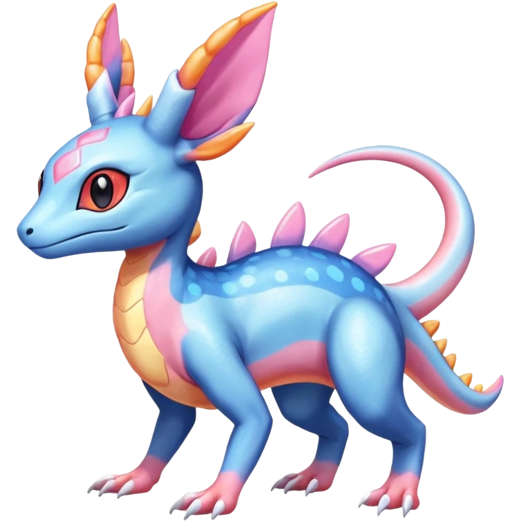 Shiny Horned Helioptile-Salandit-Sylveon-Amaura-Fakémon-hybrid-creature (full body)  emoji