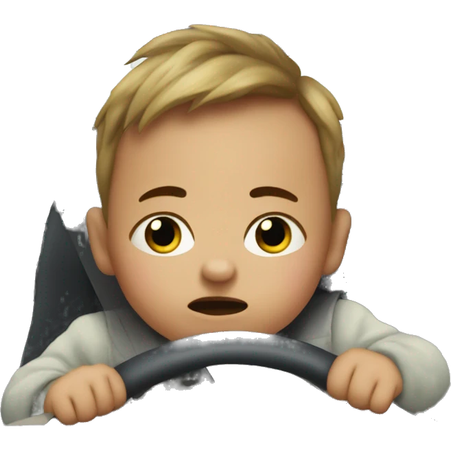 Baby driving frustrated in traffic needing to go to the bathroom emoji