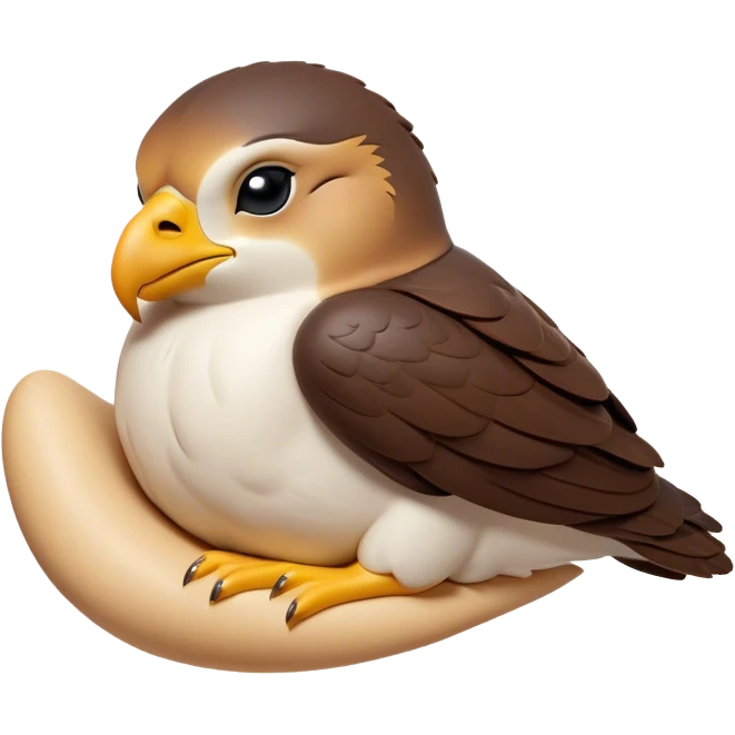 Meme-Worthy Cute Sleeping Falcon Portrait Emoji, Head resting peacefully with a contented smile, showcasing a streamlined, powerful form with eyes gently closed in serene slumber and a subtly curved beak, Simplified yet adorably endearing features, highly detailed, glowing with a soft, drowsy light, high shine, relaxed and utterly lovable, stylized with an air of playful laziness, soft glowing outline, capturing the essence of a sleeping falcon that feels destined to become the next viral icon of adorable rest! emoji