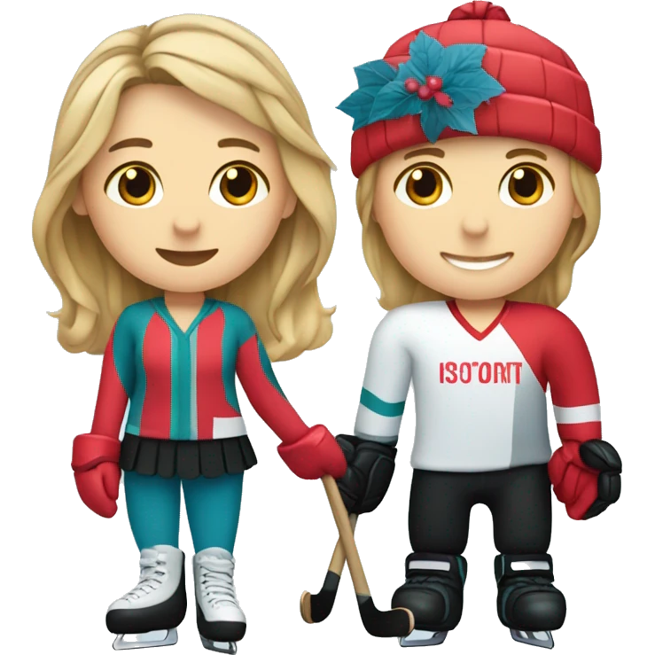 Figure skater and hockey player couple emoji