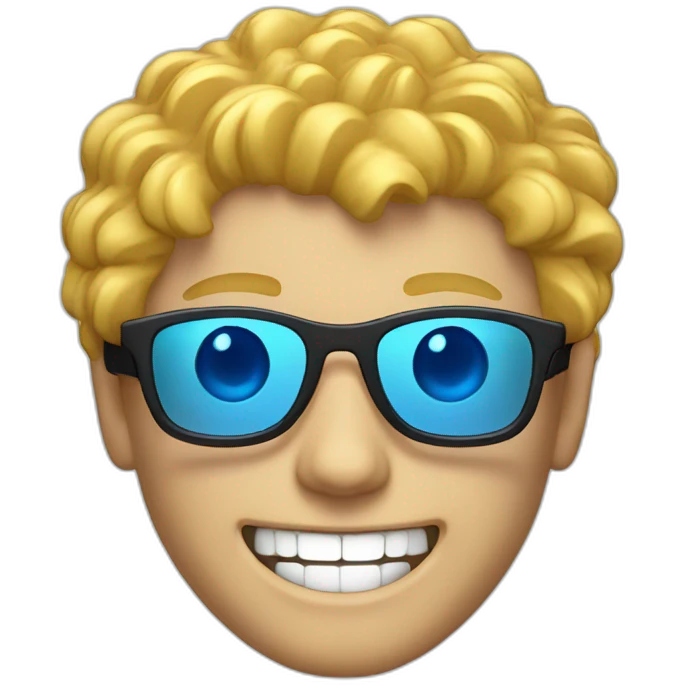 guy with golden hair, blue vr glasses and shiny teeth emoji
