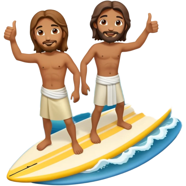 Jesus and Mohammed giving two thumbs up on surfboard emoji