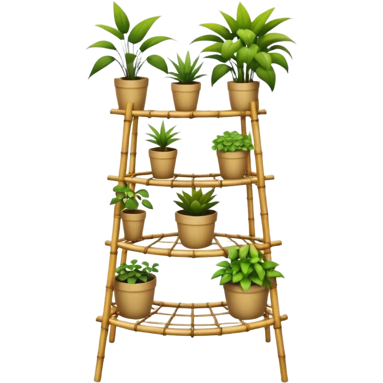 Large multi-tier multi-level curvy plant rack constructed from thin bamboo poles  emoji