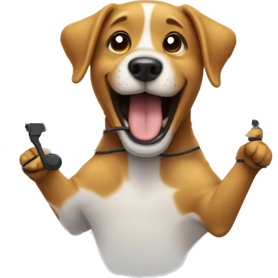 The dog is laughing, accidentally got caught in wires or dropped an instrument. emoji