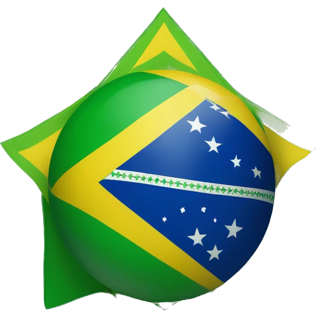 Design an emoji of the Brazilian flag, highlighting the green background, yellow diamond, and the blue globe with the "Ordem e Progresso" banner and stars. emoji
