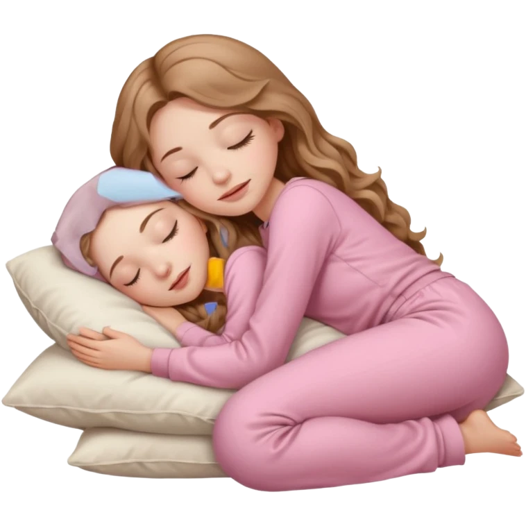 girl with pale skin and long wavy light brown hair in light pink clothes sleeping on a pillow emoji