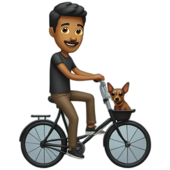 Hombre en bicicleta con pinscher negro emoji