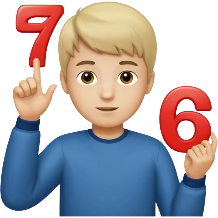 boy holding up number 67 emoji