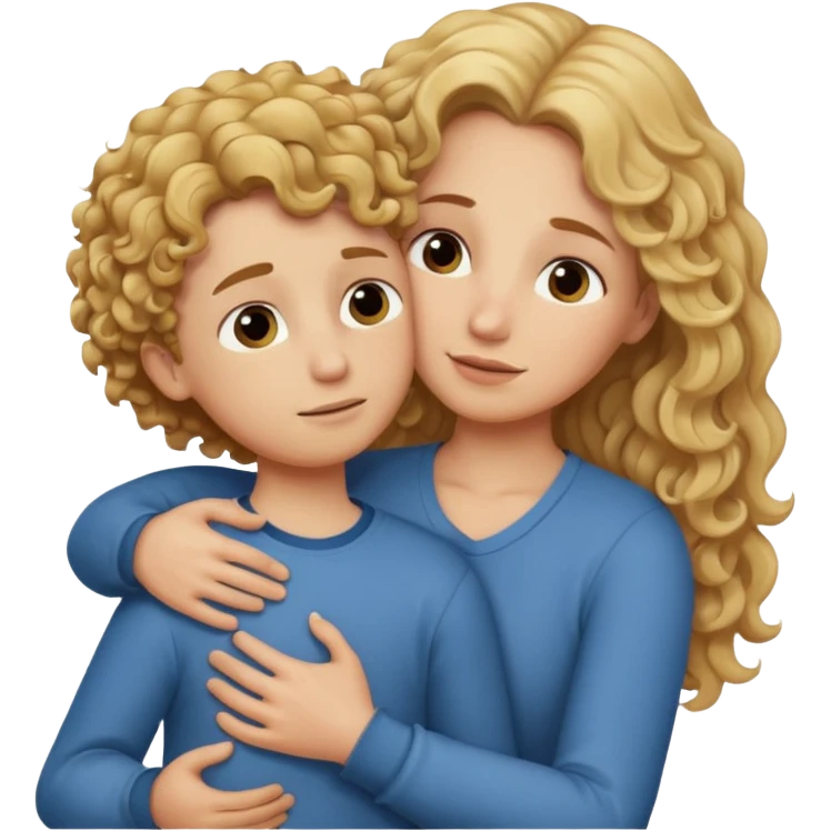 a mother with blond curly long hugging his son with brown hair and like saying its okay emoji