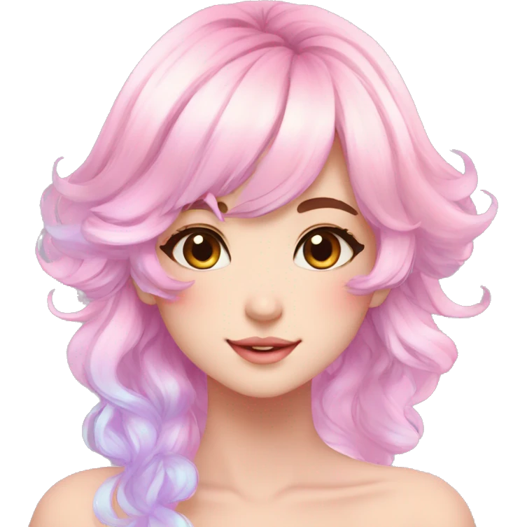 Gorgeous Beautiful Blushing Petite Colorful-Shiny-Pastel-Fairy-Soarkle-Anime-Lady with beautiful gradient pastel hair aesthetic emoji