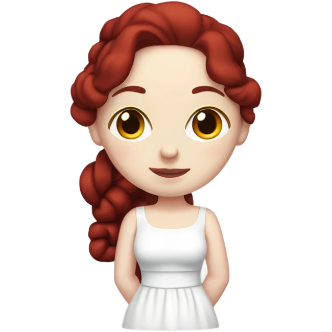 30-something pale-skinned woman with all her dark red hair coiled tightly on her head, wearing a white dress emoji