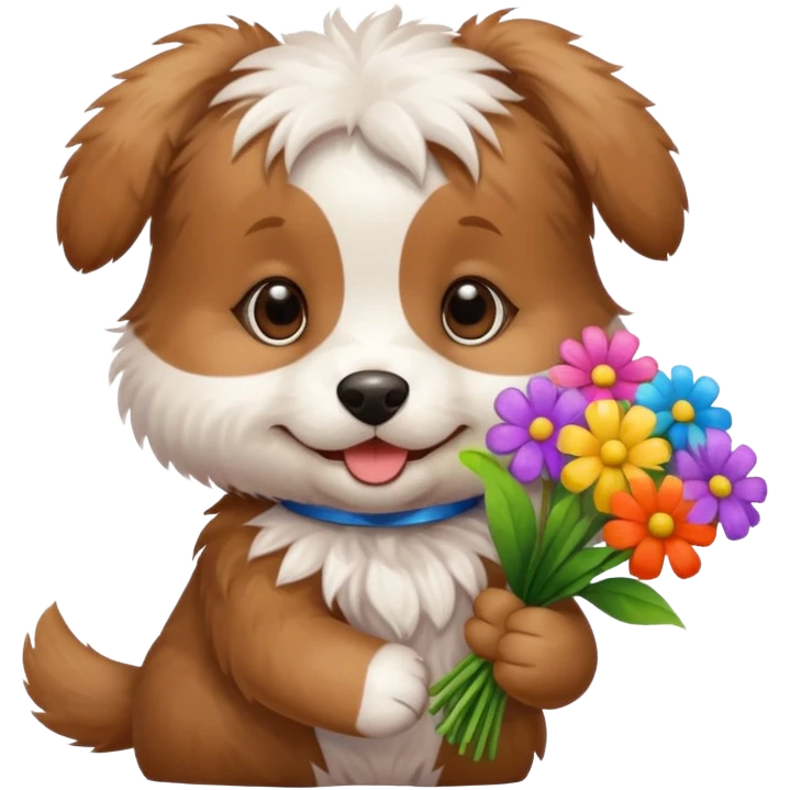 puppy dog holding flowers emoji