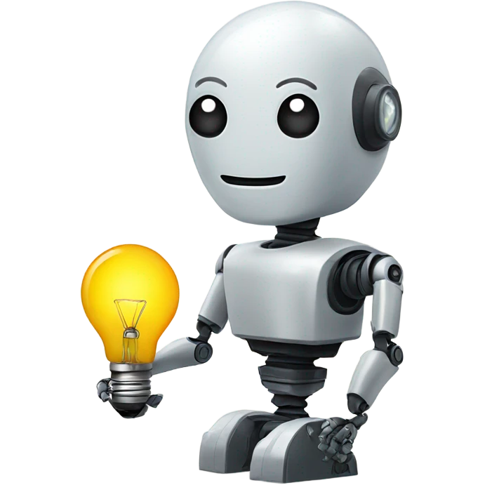 robot holds a light bulb emoji