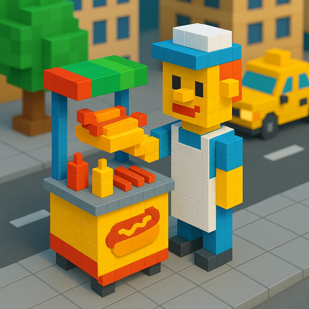 hotdog seller in new york , realistic background emoji