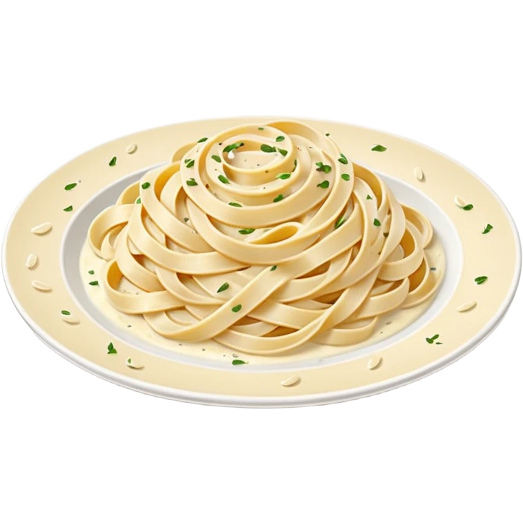 Illustrate creamy fettuccine alfredo pasta on a white plate. emoji