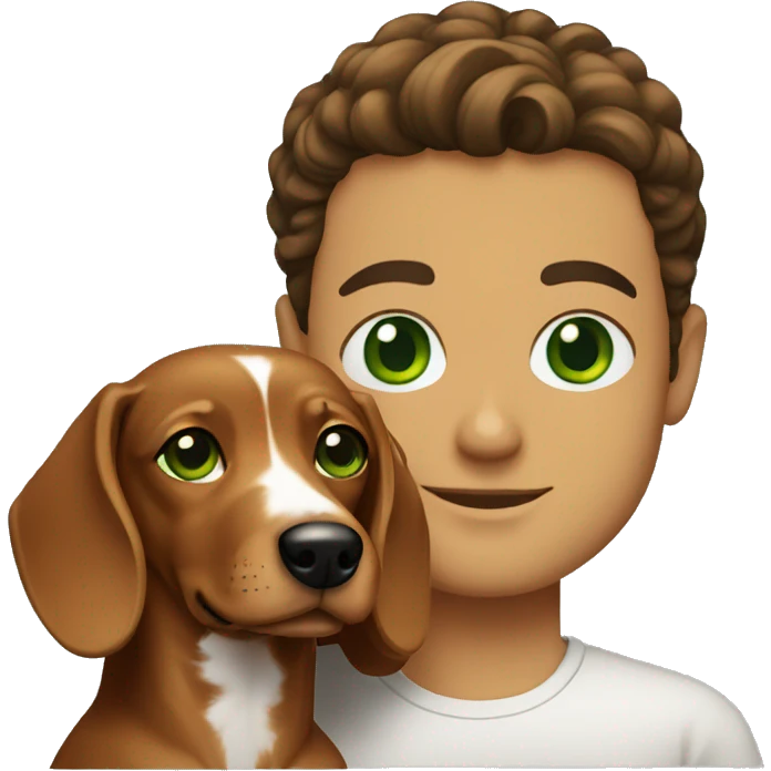 Lebanese with green eyes holding a dachshund emoji