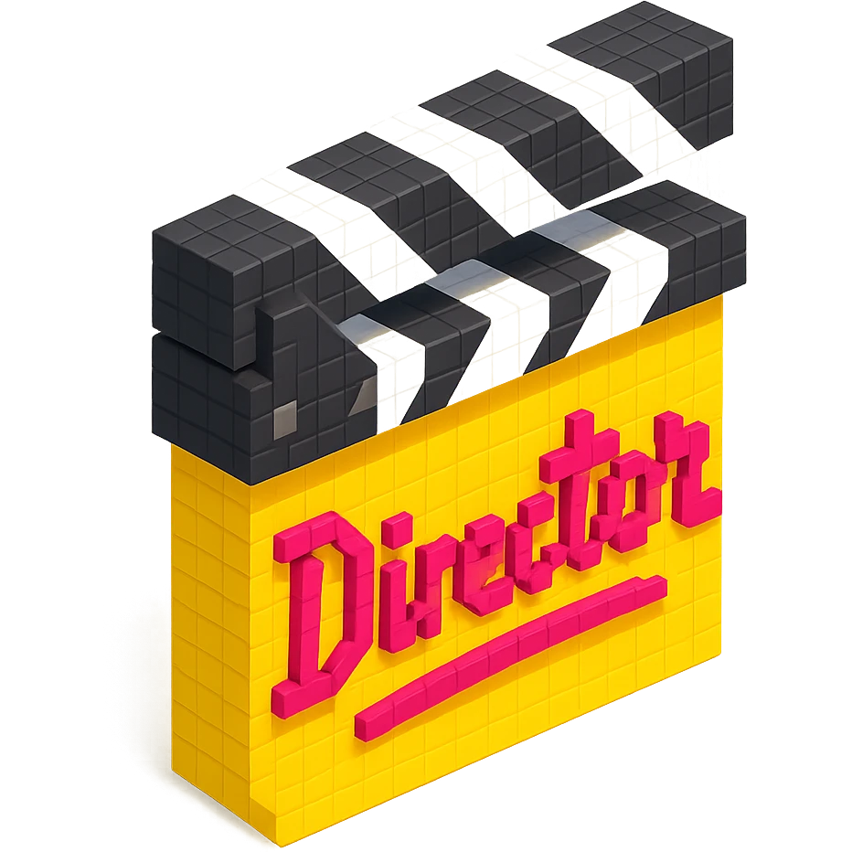 voxel style movie clapperboard with a bold director's signature, isometric view emoji