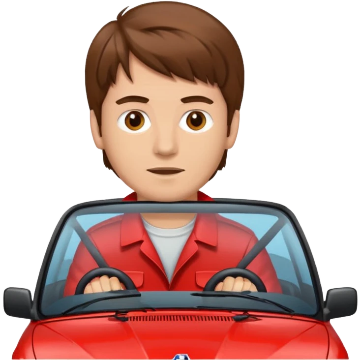 Guy with brown hair driving red BMW e30 emoji