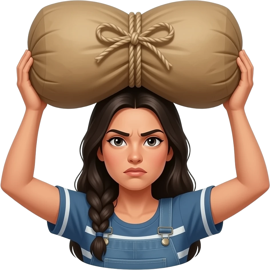 Жесткая хмурая сильная женщина на плечах груз emoji