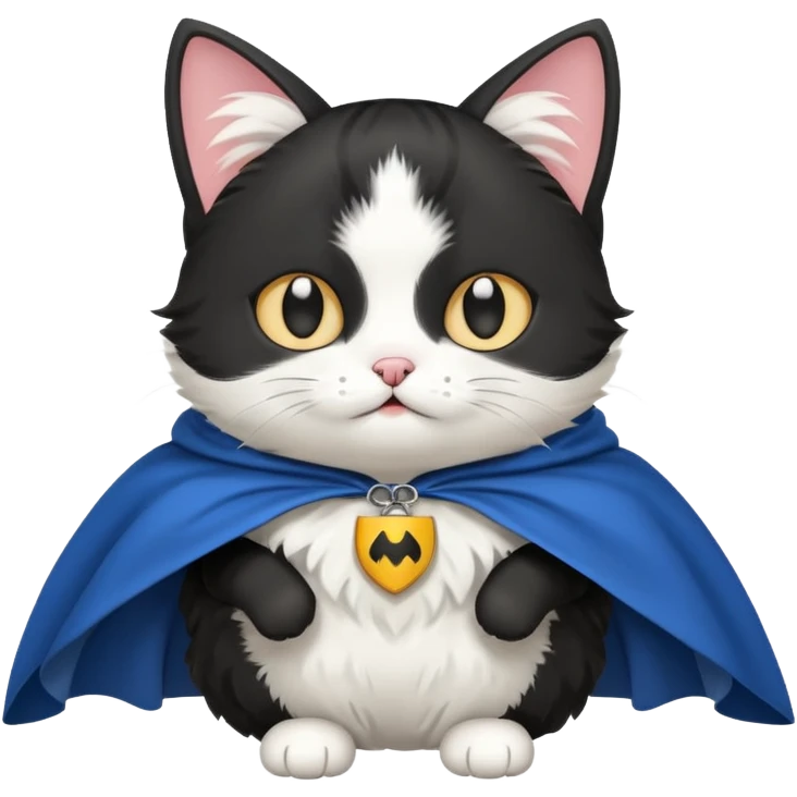 A black and white cat wearing a cape saying weeee emoji