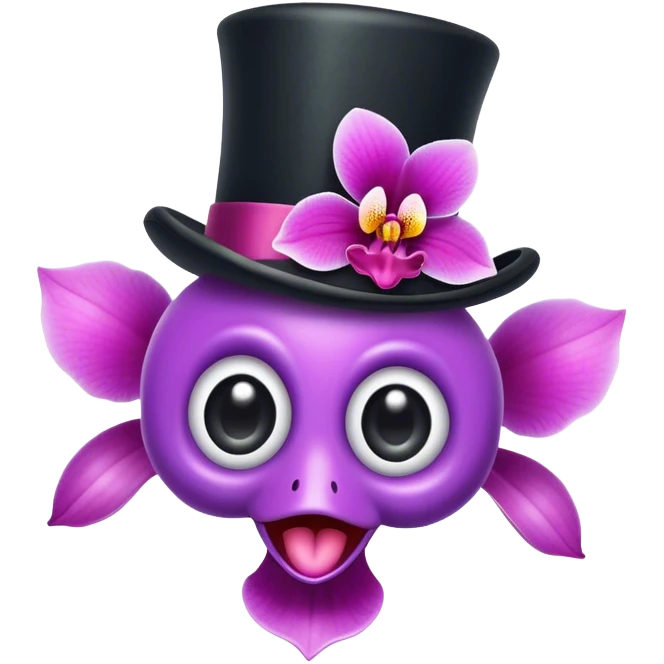 Orchid with top hat and googly eyes emoji