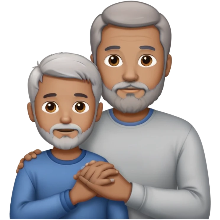 +1 adult daddy with brown hair, 1 adult daddy with silver hair and beard, holding the hands of a light brown skinned young boy with dark hair emoji