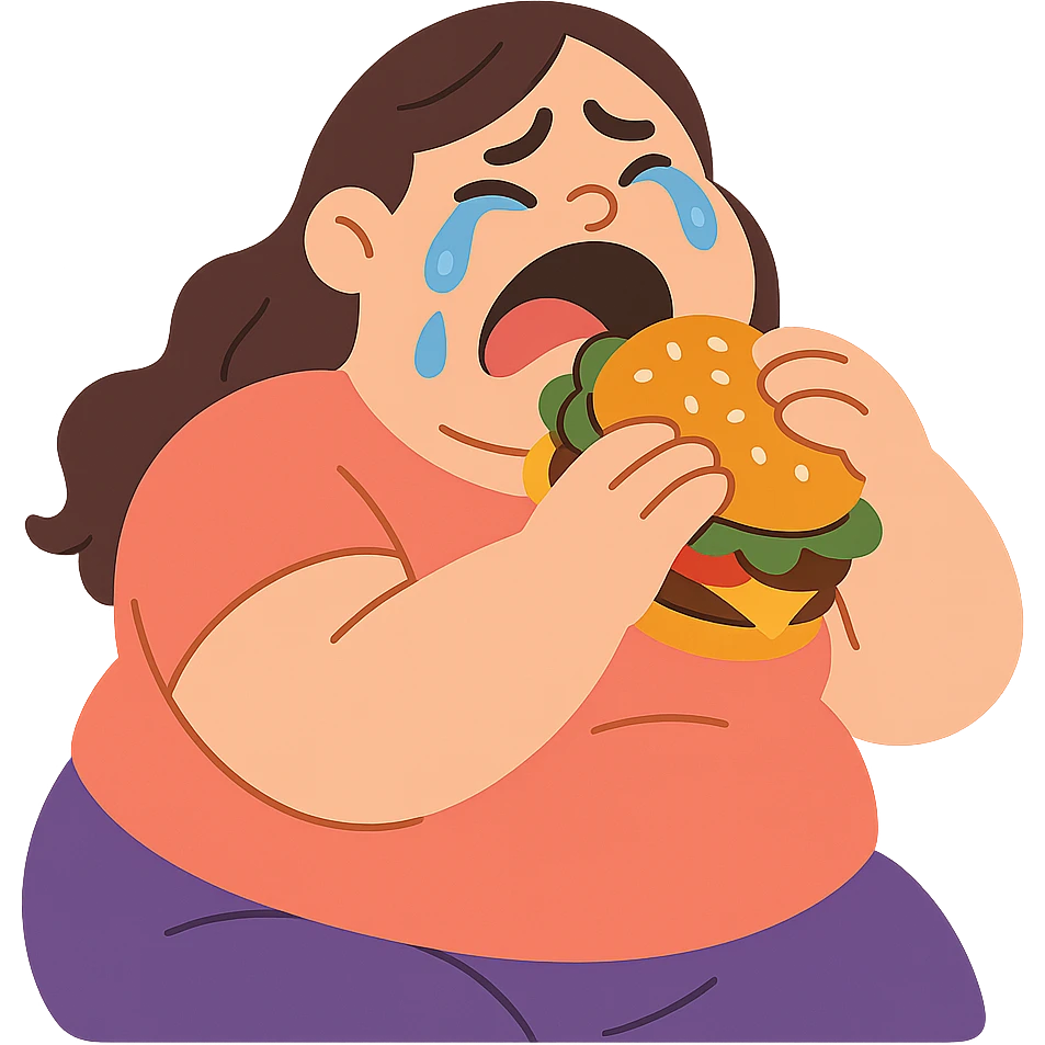 fat girl crying and eating a burger emoji