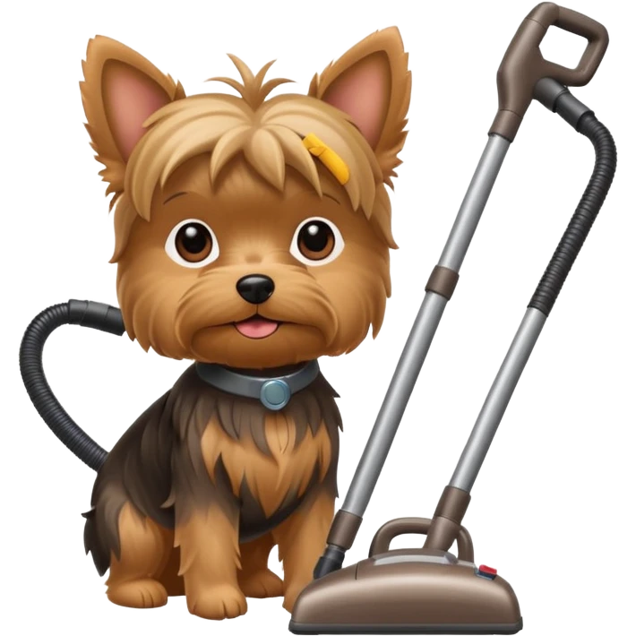 Yorkie dog with a vaccum emoji