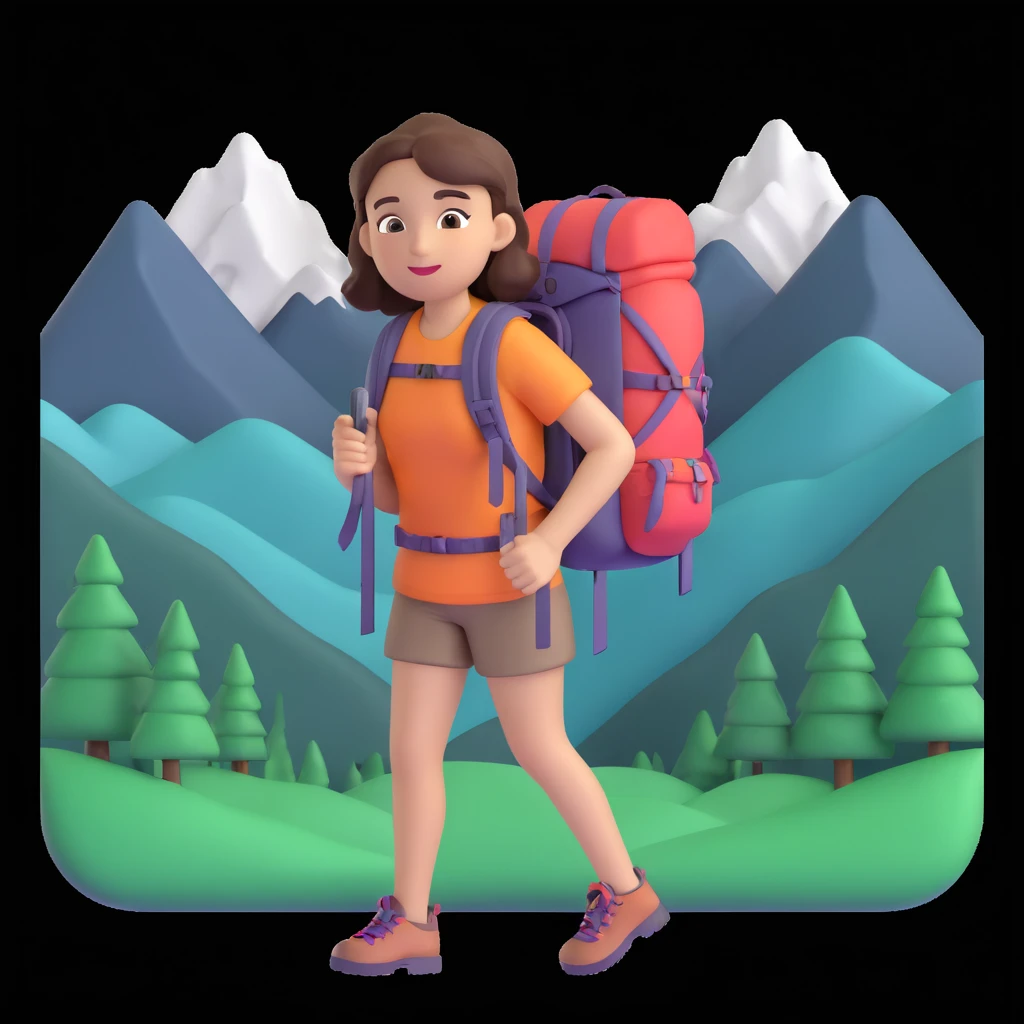 girl back packing mountains in background, close up pose emoji