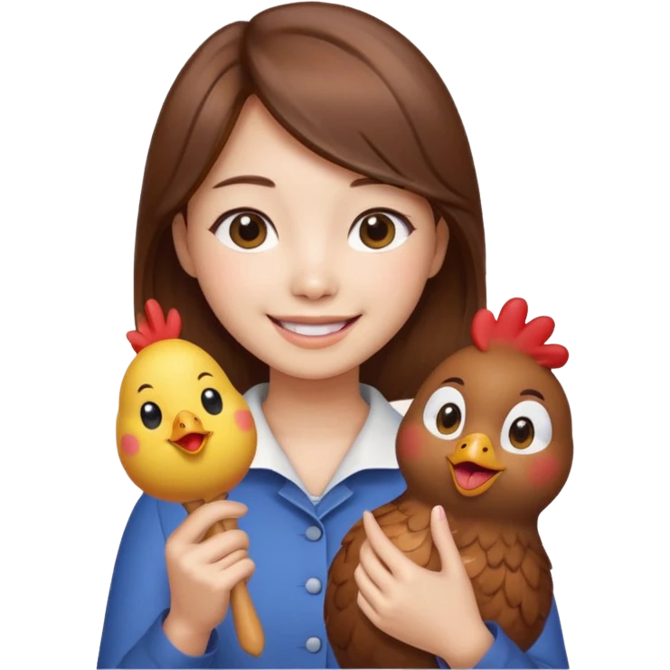 korean girl with brown hair holding a chicken drum, emoji style emoji