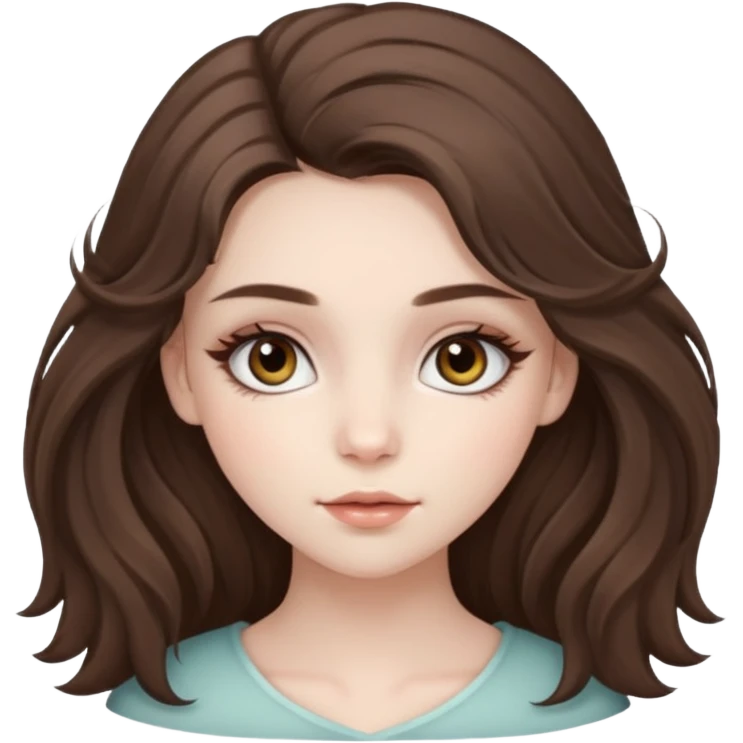 pale brunette girl with long lashes fluffy medium stray hair hazel eyes ethereal makeup  emoji