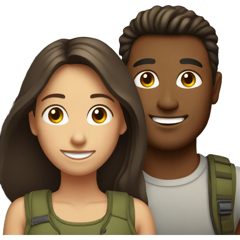 smiling brunette couple in nature emoji