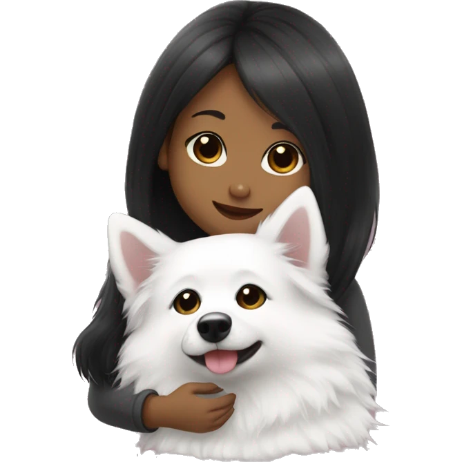 Japanese spitz dog hug black haire girl emoji