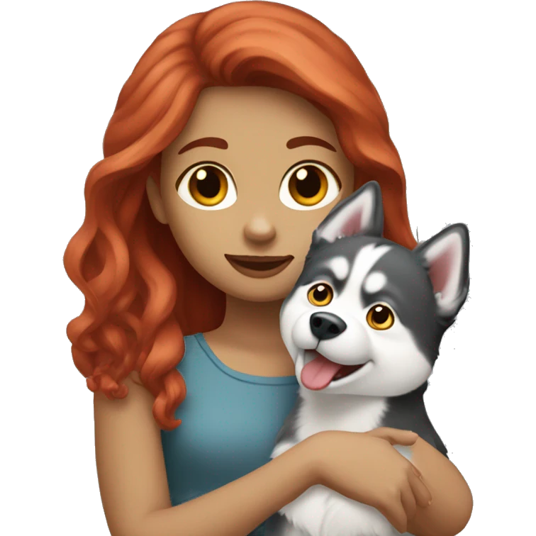 Red haired girl holding a husky emoji