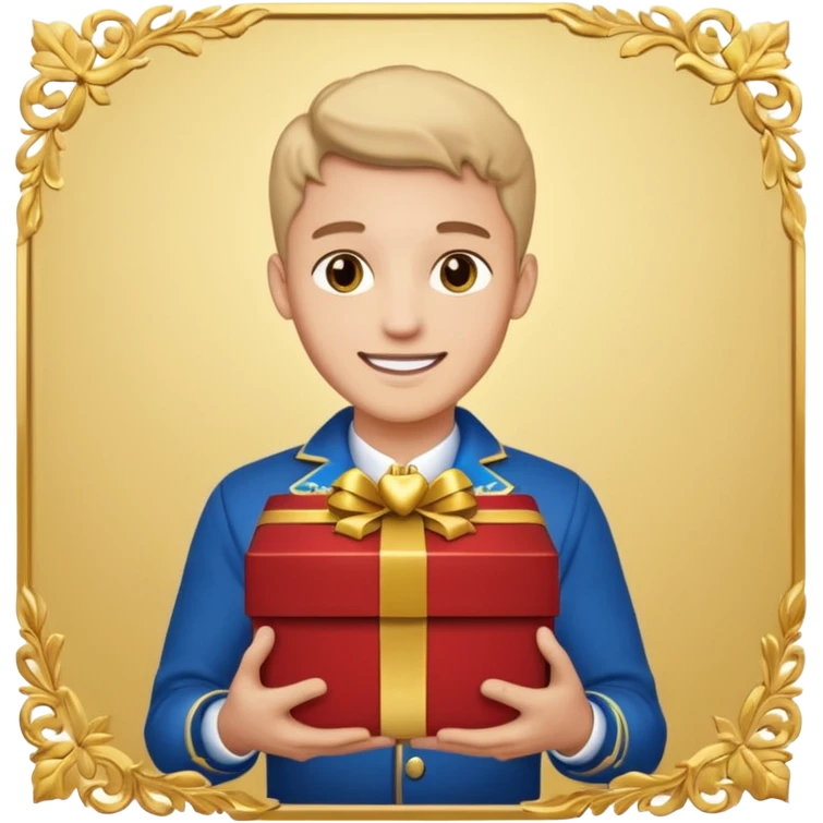 The smiling young man handed over his beautiful box. emoji