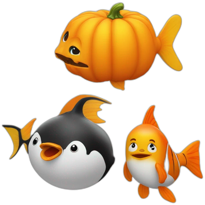 Œuf avec une citrouille avec un pingouin et avec un poisson emoji