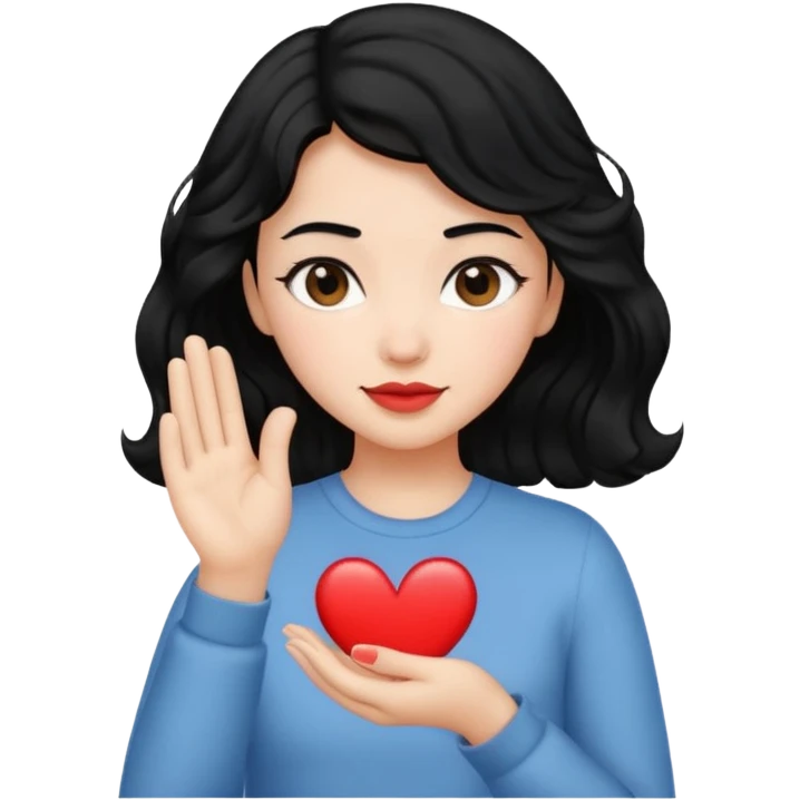 chica de cabello negro, corto y ondulado, haciendo un corazón con la mano, estilo emoji de iPhone emoji