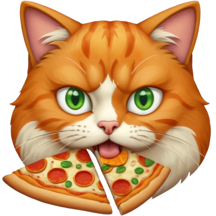 angry cat eating pizza, portrait, bust up emoji