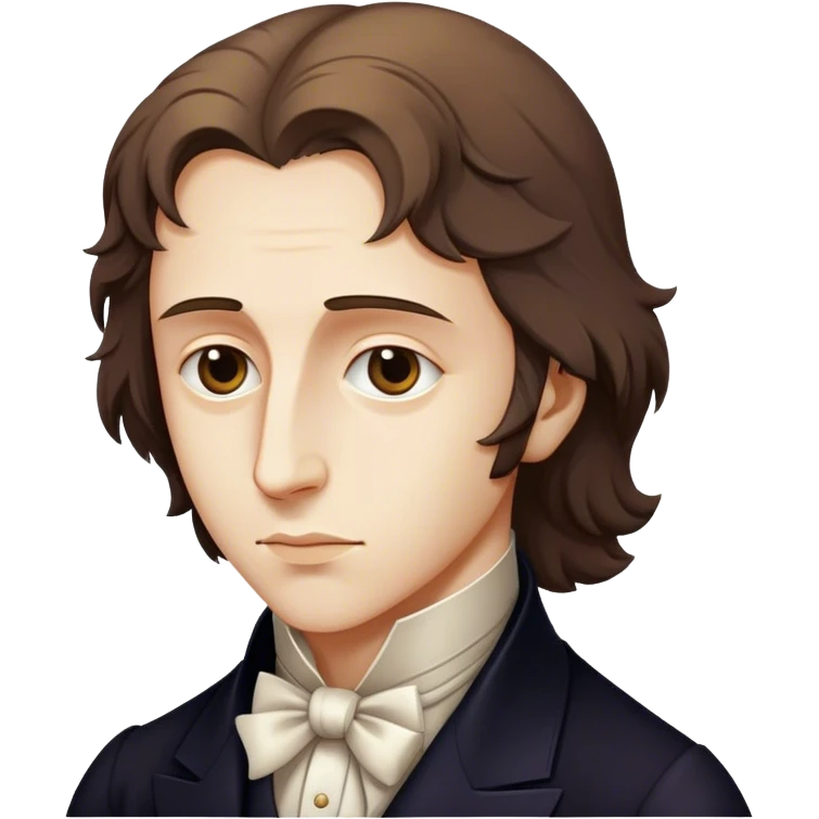 Cinematic Realistic Chopin Pop Culture Emoji, featuring an evocative portrayal of the legendary composer rendered with delicate textures and emotive, dynamic lighting. emoji