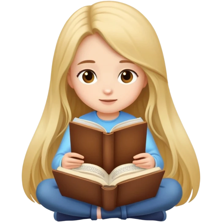 A cute girl with long hair sitting comfortably reading an open book emoji