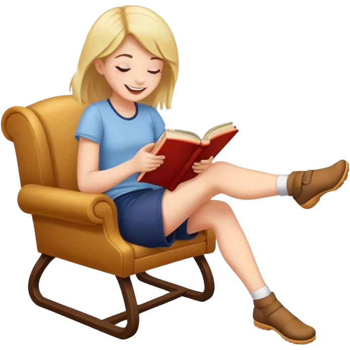 Giggling kicking my feet reading a book  emoji