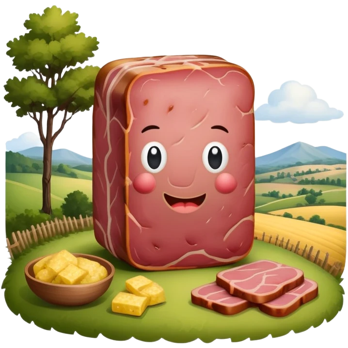 Rembrandt style spam meat countryside landscape  emoji