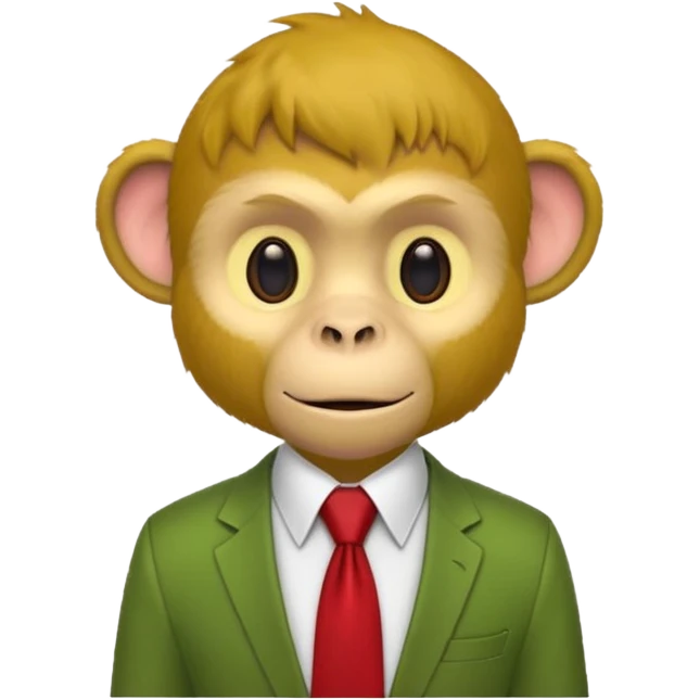 yellow monkey with green shirt,red tie emoji