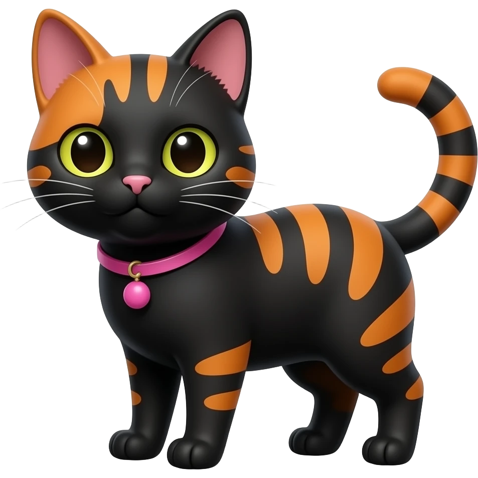 cute black and orange cat with pink necklace emoji