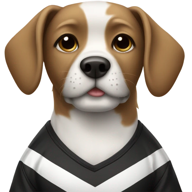 Dog wearing black and white striped football shirt emoji